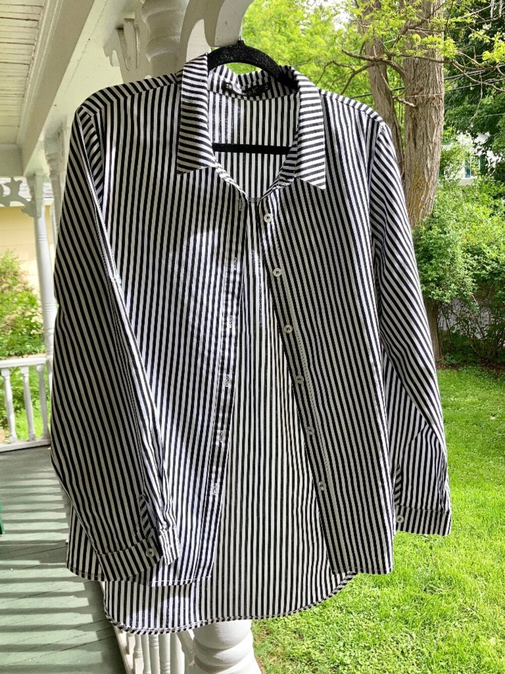 Allegra K 100% Cotton Button-up Blouse w Roll-up Sleeves
